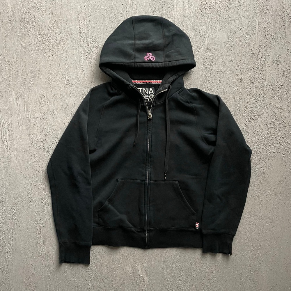 Vintage Zip Up Hoodie Women Large Black 2000s TNA